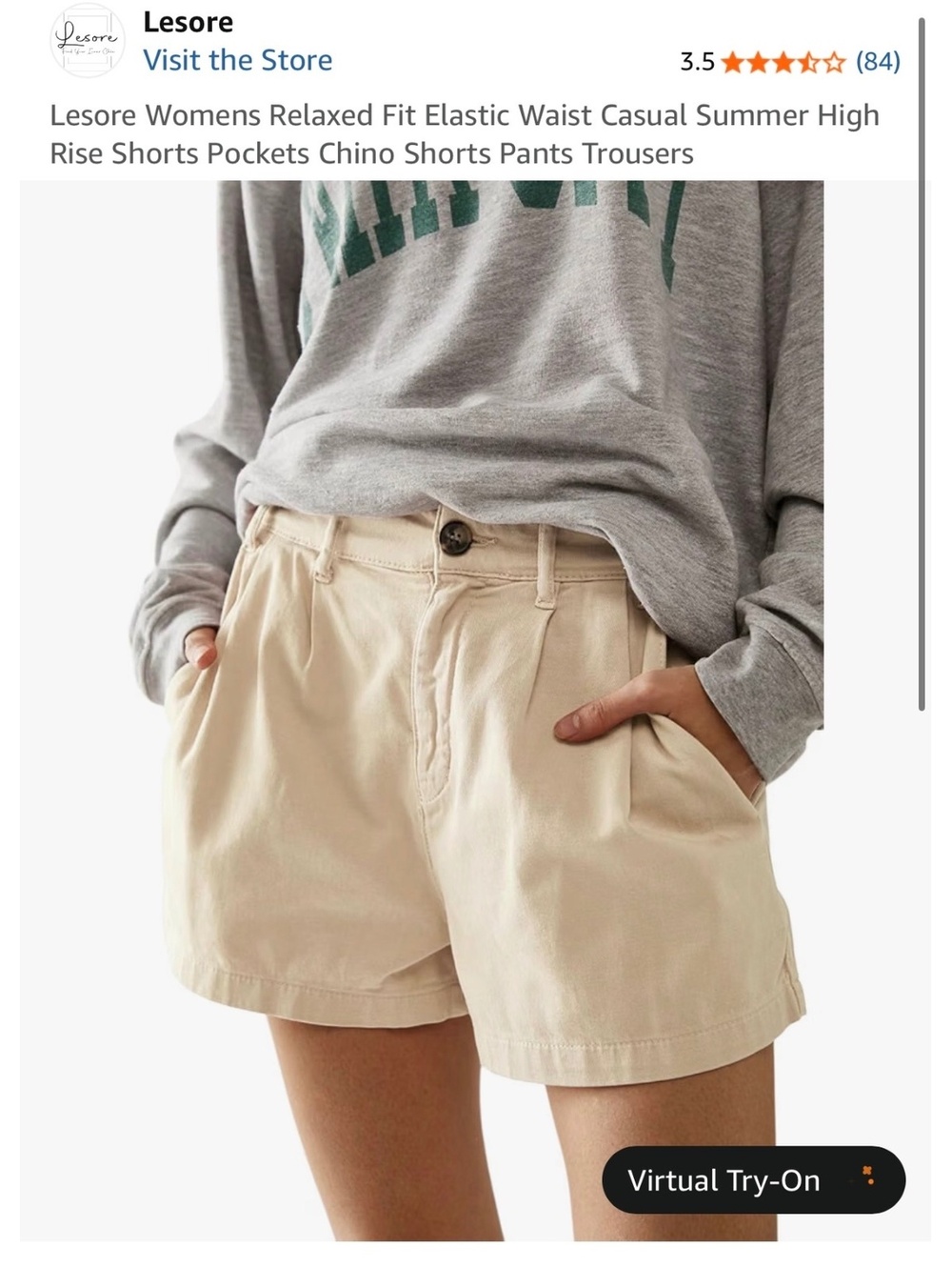 Lesore Women's Relaxed Fit Elastic Waist Casual Summer High Rise Chino Shorts XL